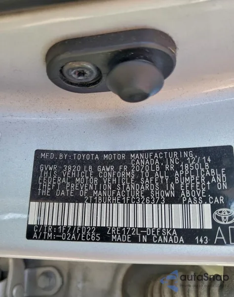 2015 Toyota Corolla L from USA, damaged, VIN 2T1BURHE1FC326373